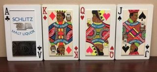 Schlitz Malt Liquor Advertisement Signs Vintage Art Cards Ace King Queen Jack