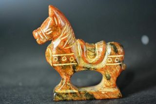 Exquisite Chinese Old Jade Carved Horse Lucky Statue J1