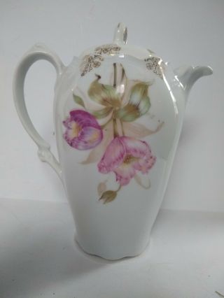 Antique Purple Floral Porcelain Chocolate Pot With Gold Trim