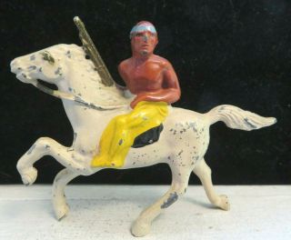 Vintage Barclay Lead Toy Figure Indian On Horse With Yellow Pants B - 001
