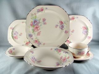 Limoges The Pansey Peach Glo Dinnerware,  28pc,  Service For 4,  Peche,  Pansy,  Vtg