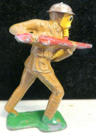 Vintage Barclay Lead Toy Soldier Gas Mask Charging With Rifle Tin Helmet B - 091