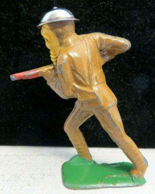 Vintage Barclay Lead Toy Soldier Gas Mask Charging With Rifle Tin Helmet B - 091 2