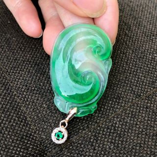 Rare Chinese Natural Ice Green Jadeite Jade Auspicious Ruyi Handwork Pendant 6