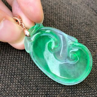 Rare Chinese Natural Ice Green Jadeite Jade Auspicious Ruyi Handwork Pendant 7