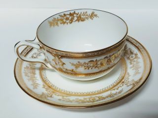 Wedgwood Tea Cup & Saucer Set Gold Scrolling & Flowers - Numbered Rare