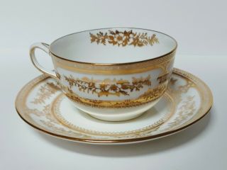 Wedgwood Tea Cup & Saucer Set Gold Scrolling & Flowers - Numbered RARE 2