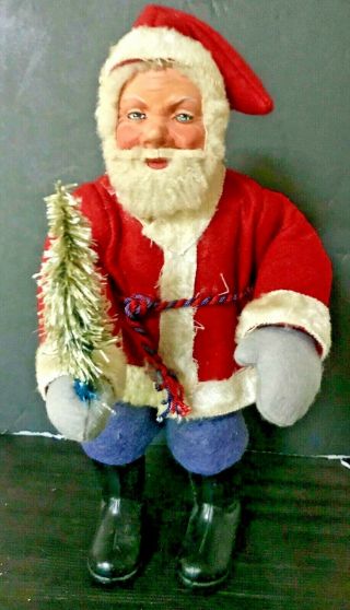 Antique Vintage Larger 9 3/4 " H Santa Composition Face Boots Wool Beard German