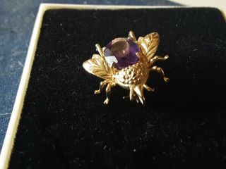 Vintage 14k Yellow Gold And Amethyst Bee Pin Lapel Pin Brooch