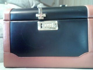 Saks 5th Ave Nm Leather Train Travel Beauty Cosmetic Case Box W Secret Drawer
