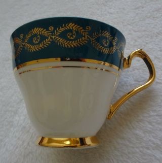 Royal Windsor Fine Bone China England Tea Cup Saucer Set Green Gold White 3