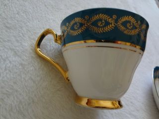Royal Windsor Fine Bone China England Tea Cup Saucer Set Green Gold White 4