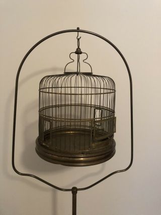 Vintage Brass Bird Cage With Matching Brass Stand