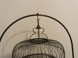 Vintage Brass Bird Cage with Matching Brass Stand 3