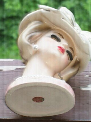 VTG - Enesco LADY iIN LARGE WHITE HAT HEAD VASE Ceramic Girl Planter - JAPAN 3