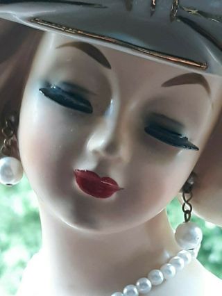 VTG - Enesco LADY iIN LARGE WHITE HAT HEAD VASE Ceramic Girl Planter - JAPAN 5