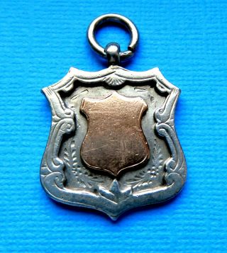 Antique Sterling Silver & Gold Handsome Watch Chain Fob,  Pendant,  1909