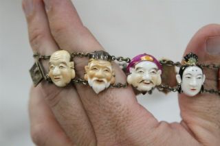 TI VERY RARE Kojima Art Porcelain 7 Fortune Gods Bracelet and Neckalce Set Occ. 11