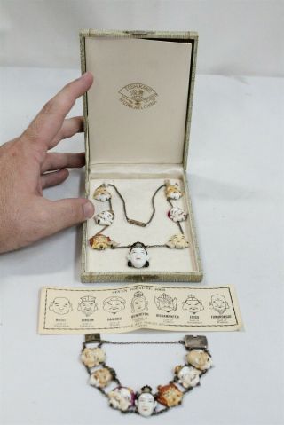 Ti Very Rare Kojima Art Porcelain 7 Fortune Gods Bracelet And Neckalce Set Occ.