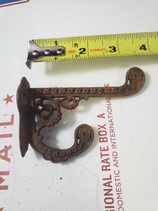 Antique Victorian Ornate Cast Iron Authentic Hat Coat Hook Rare Barn Find (b1)