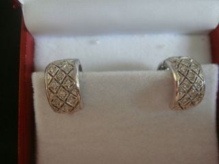 A Vintage Natural Diamond & Solid 18ct White Gold Huggy Hoop Earrings