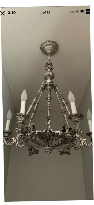 Authentic Rare Antique Bronze Chandelier With Silver Plate Finish