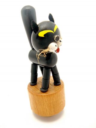 Vintage Push Puppet Black Cat Wood Wooden Toy Italy Made