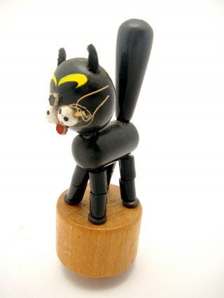 Vintage Push Puppet Black Cat Wood Wooden Toy Italy Made 2