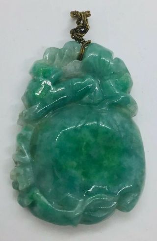 Vintage Chinese Carved Green Jade Animal On Fruit Pendant