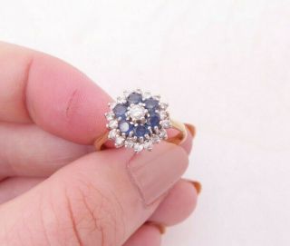 18ct Gold Diamond Sapphire Ring,  Large Cluster 18k 750