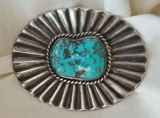 Big Vintage Sterling Silver/turquoise Nugget Concho Belt Buckle,  Unsigned,  Navajo