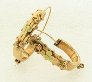 Antique 1860 - 1880 Hand Made 14 Kt Rose Gold Victorian Hoop Earrings.