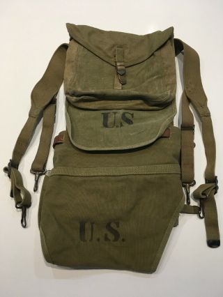 Named Wwii U.  S.  Army M1928 Haversack Pack Od Color Complete Dated 1942