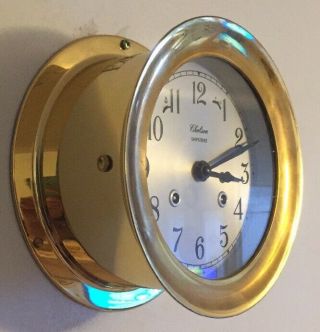 Large Brass Chelsea Ships Bell Clock Shipstrike 5 - 3/4 Dial w/key 2
