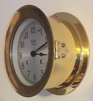 Large Brass Chelsea Ships Bell Clock Shipstrike 5 - 3/4 Dial w/key 3