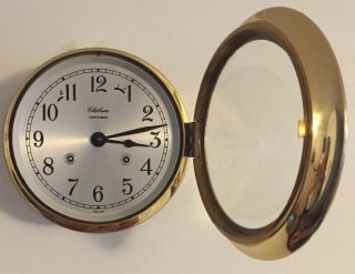 Large Brass Chelsea Ships Bell Clock Shipstrike 5 - 3/4 Dial w/key 4