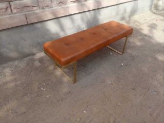 Indian Handmade Brown Leather & Iron Bench 120 Cm Big Button Seat
