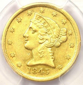 1845 - D Liberty Gold Half Eagle $5 - Pcgs Au Details - Rare Dahlonega Coin