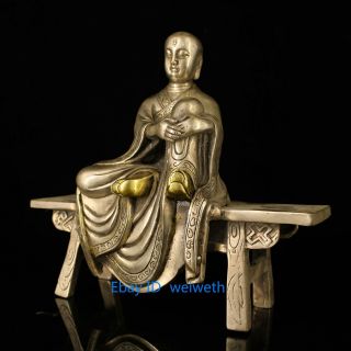 Chinese old Tibet silver Hand carved Bench Buddha statue 5