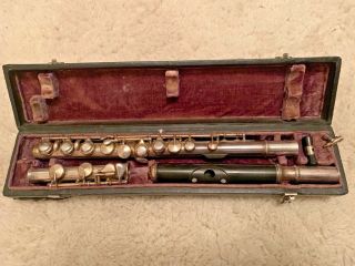Vtg Antique Cg Conn Db Flute Ebonite Headjoint Soldered Toneholes Case