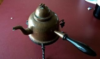 Vintage Country Copper Tea Kettle Looks Hand Hammered Wood Handle Teapot