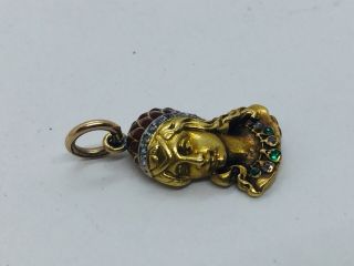 Antique Victorian 18k Yellow Gold Enamel Diamond & Emerald Figural Lady Charm 2