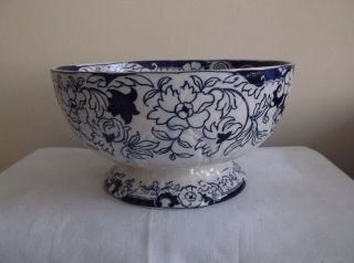 Amherst Ironstone Japan Vintage Bowl,  Blue & White Chrysanthemum Flower Design
