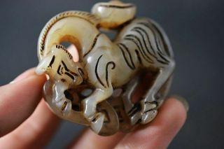 Delicate Chinese Old Jade Carved Horse Lucky Pendant H99