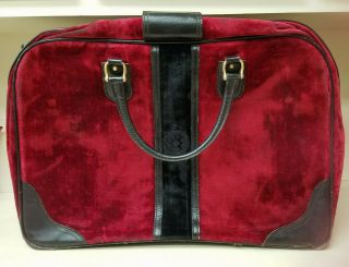 Authentic Vintage Roberta Di Camerino Bagonghi Leather Red Velvet Luggage - Rare 3