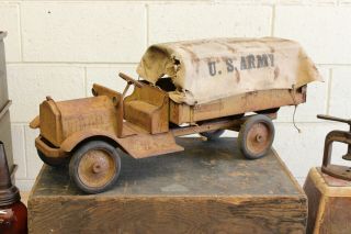 Vintage Antique Keystone Army Truck Depression Era Pressed Steel Toy 1920s 26 "