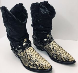 Vtg Dingo Snakeskin Leather Western Cowboy Boots Mens Size 10d W/ Rmvble Concho