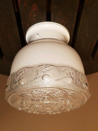 Vintage Art Deco Milk Glass Cherry Shade Ceiling Mount Light Fixture