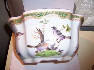 Vintage Hand Painted Floral Porcelain Flower Pot Planter Birds And Butterflies