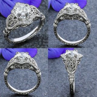 1.  98ct Art Deco Off White Moissanite Vintage Engagement Ring In 14k White Gold